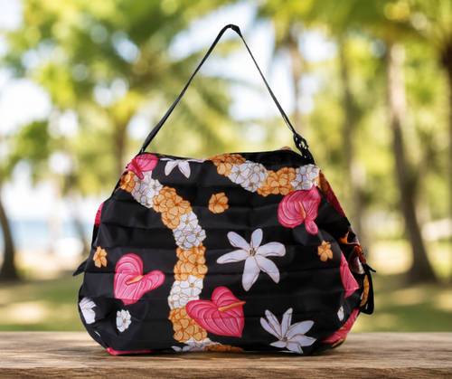 Hawaiian Floral Foldable Duffle Bag – Pikake Black Print