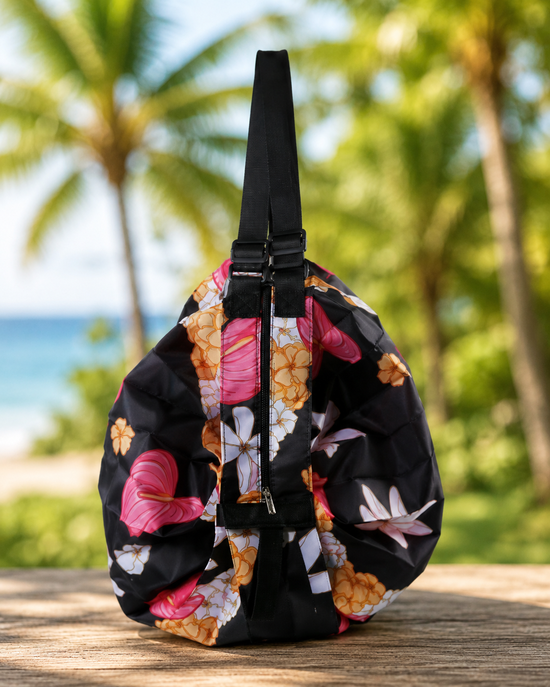 Hawaiian Floral Foldable Duffle Bag – Pikake Black Print