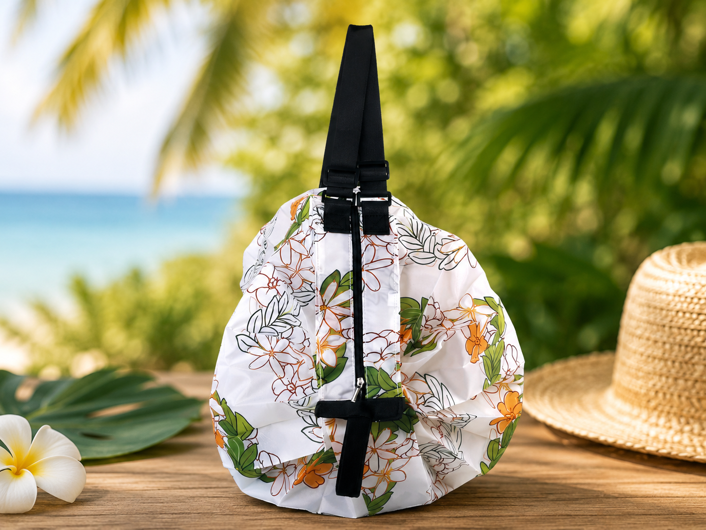 Hawaiian Floral Foldable Duffle Bag – Pikake White Print
